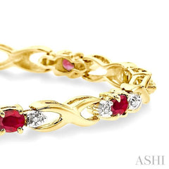 4x3 MM Oval Cut Ruby and 1/10 ctw Single Cut Diamond Bracelet in 14K Yellow Gold