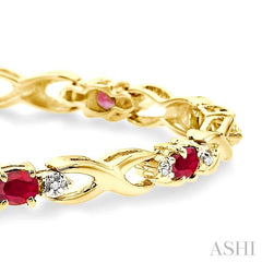 4x3 MM Oval Cut Ruby and 1/10 Ctw Round Cut Diamond Bracelet in 10K Yellow Gold