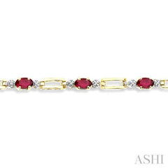 5x3 MM Oval Cut Ruby and 1/10 Ctw Round Cut Diamond Precious Bracelet in 10K Yellow Gold