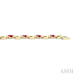5x3 MM Oval Cut Ruby and 1/10 Ctw Round Cut Diamond Precious Bracelet in 10K Yellow Gold
