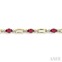 5x3 MM Oval Cut Ruby and 1/10 ctw Round Cut Diamond Precious Bracelet in 10K Yellow Gold