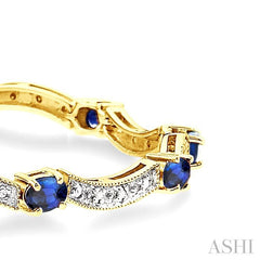 4x3 MM Oval Cut Sapphire and 1/10 Ctw Round Cut Diamond Bracelet in 14K Yellow Gold