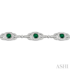 5x5 MM Cushion Cut Emerald and 2 ctw Round Cut Diamond Precious Bracelet in 14K White Gold