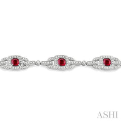 5x5 MM Cushion Cut Ruby and 2 Ctw Round Cut Diamond Precious Bracelet in 14K White Gold