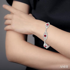 5x5 MM Cushion Cut Ruby and 2 ctw Round Cut Diamond Precious Bracelet in 14K White Gold