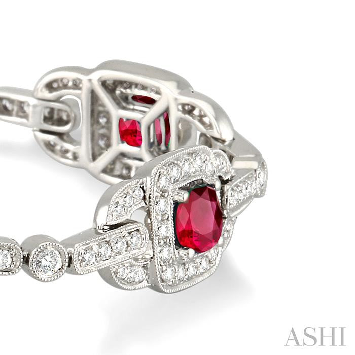 5x5 MM Cushion Cut Ruby and 2 Ctw Round Cut Diamond Precious Bracelet in 14K White Gold