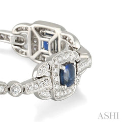 5x5 MM Cushion Cut Sapphire and 2 ctw Round Cut Diamond Precious Bracelet in 14K White Gold