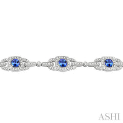 5x5 MM Cushion Cut Tanzanite and 2 Ctw Round Cut Diamond Precious Bracelet in 14K White Gold