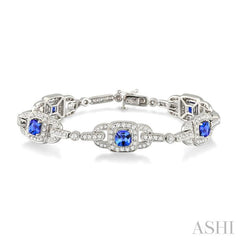 5x5 MM Cushion Cut Tanzanite and 2 ctw Round Cut Diamond Precious Bracelet in 14K White Gold