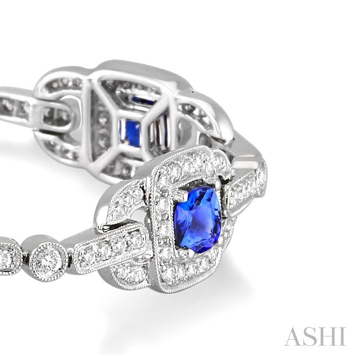 5x5 MM Cushion Cut Tanzanite and 2 Ctw Round Cut Diamond Precious Bracelet in 14K White Gold