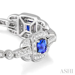 5x5 MM Cushion Cut Tanzanite and 2 Ctw Round Cut Diamond Precious Bracelet in 14K White Gold