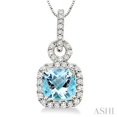 Cushion Shape Gemstone & Halo Diamond Pendant