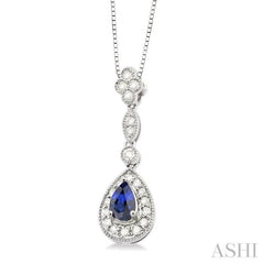 Pear Shape Gemstone & Halo Diamond Pendant