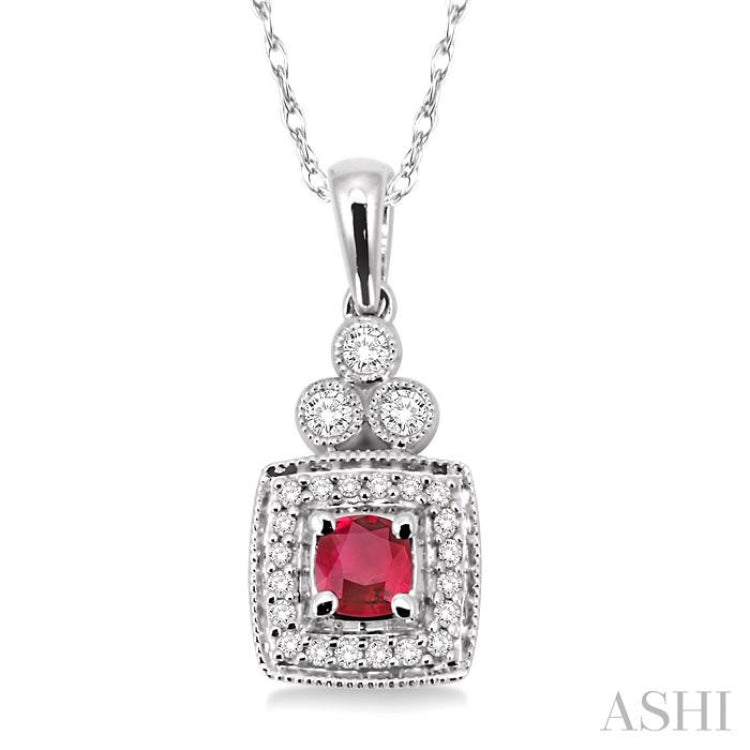 Cushion Shape Gemstone & Halo Diamond Pendant