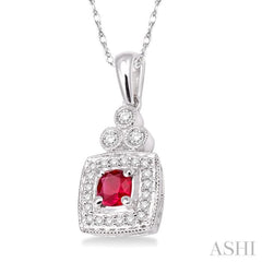 Cushion Shape Gemstone & Halo Diamond Pendant