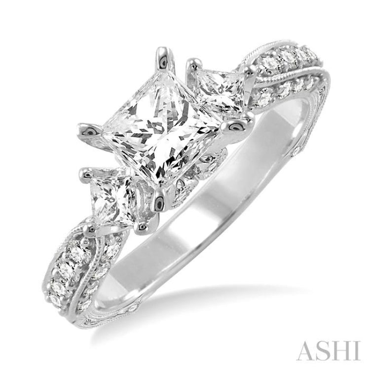 Princess Shape Past Present & Future Semi-Mount Diamond Engagement Ring