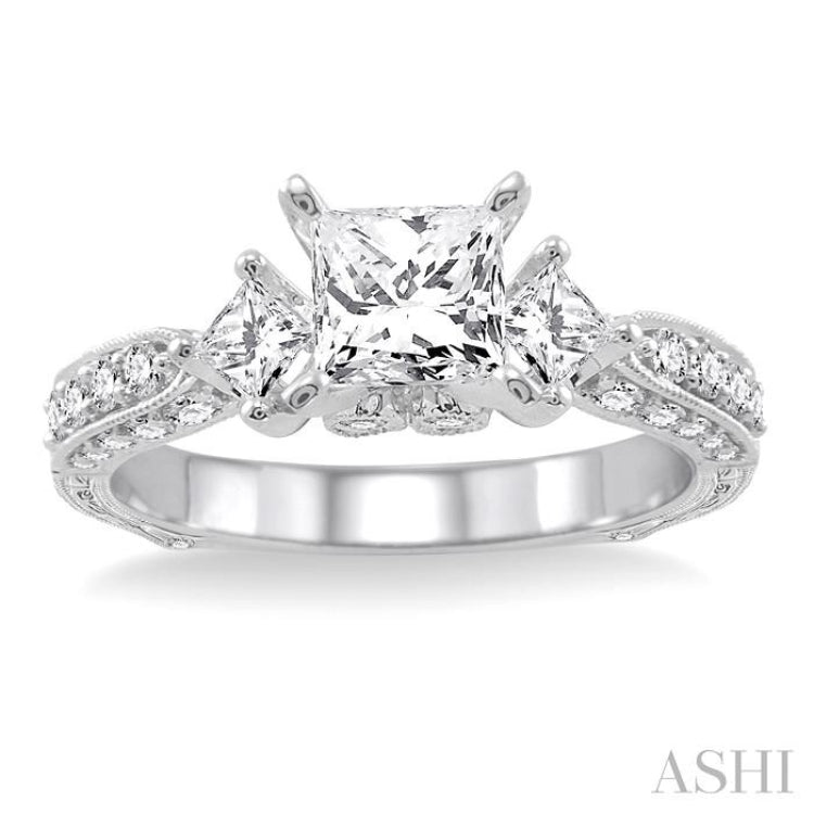 Princess Shape Past Present & Future Semi-Mount Diamond Engagement Ring