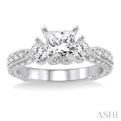 Princess Shape Past Present & Future Semi-Mount Diamond Engagement Ring