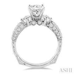 Princess Shape Past Present & Future Semi-Mount Diamond Engagement Ring