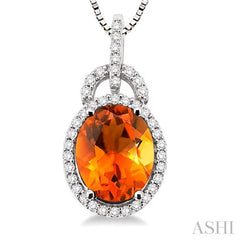 Oval Shape Gemstone & Halo Diamond Pendant