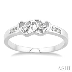 1/10 Ctw Round Cut Diamond Twin Heart Ring in Sterling Silver
