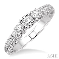 Round Shape Past Present & Future Diamond Engagement Ring