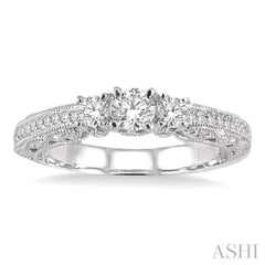 Round Shape Past Present & Future Diamond Engagement Ring