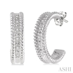 Silver Rope Diamond Half Hoop Earrings