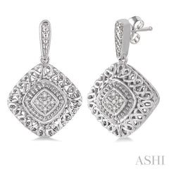 Silver Cushion Shape Diamond Earrings