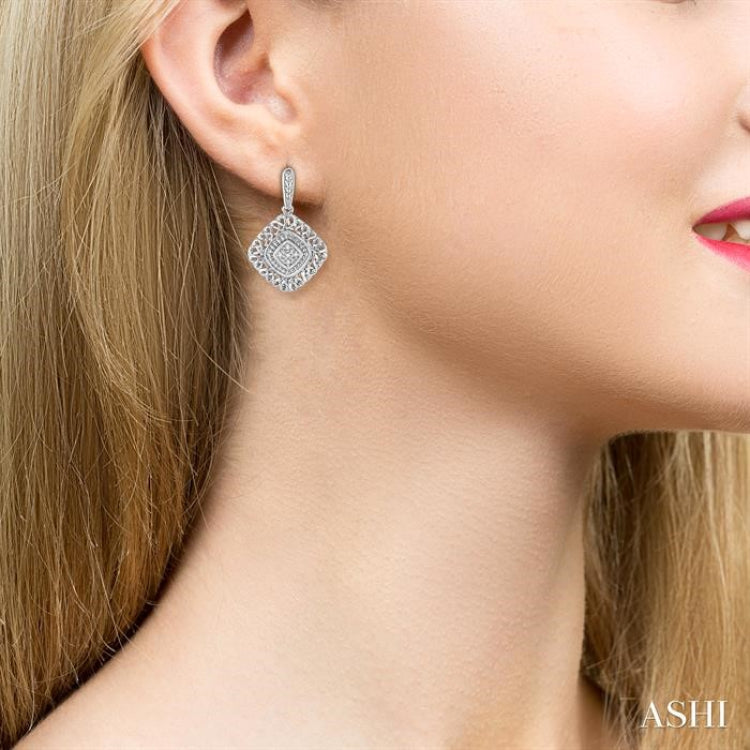 Silver Cushion Shape Diamond Earrings