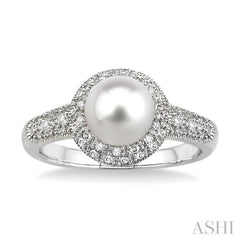 6.5x6.5 MM Cultured Pearl and 1/20 Ctw Round Cut Diamond Ring in Sterling Silver