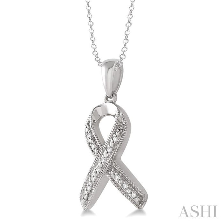 Silver Support Ribbon Diamond Fashion Pendant