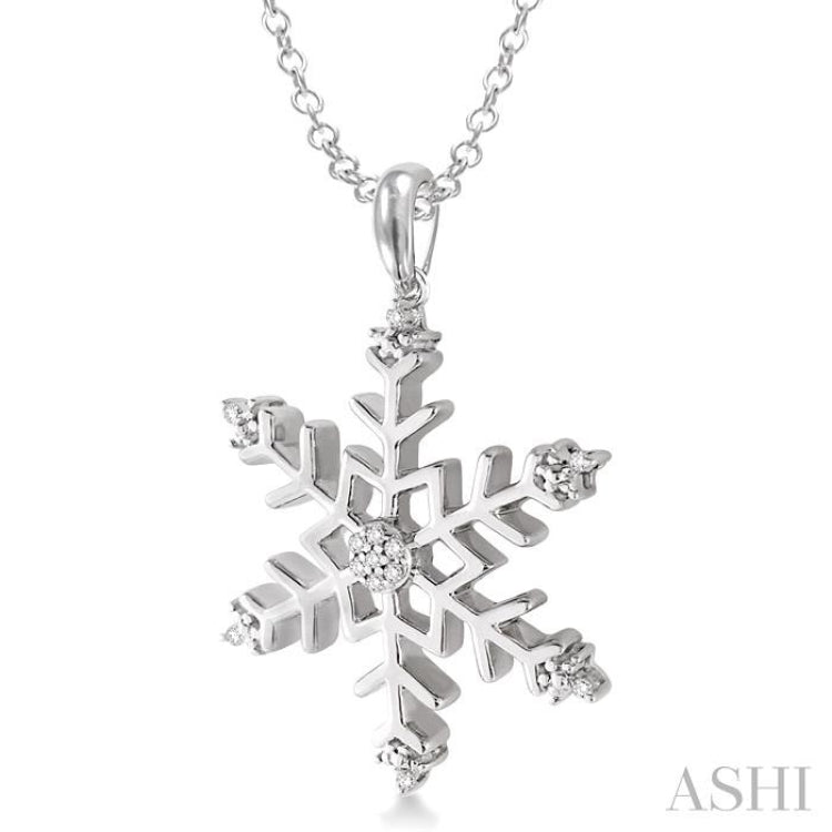 1/20 Ctw Single Cut Diamond Snowflake Pendant in Sterling Silver with Chain