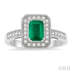 Emerald Shape Gemstone & Halo Diamond Ring