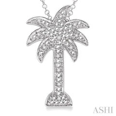1/20 Ctw Round Cut Diamond Palm Tree Pendant in Sterling Silver with Chain
