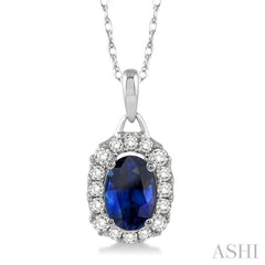 Oval Shape Gemstone & Halo Diamond Pendant