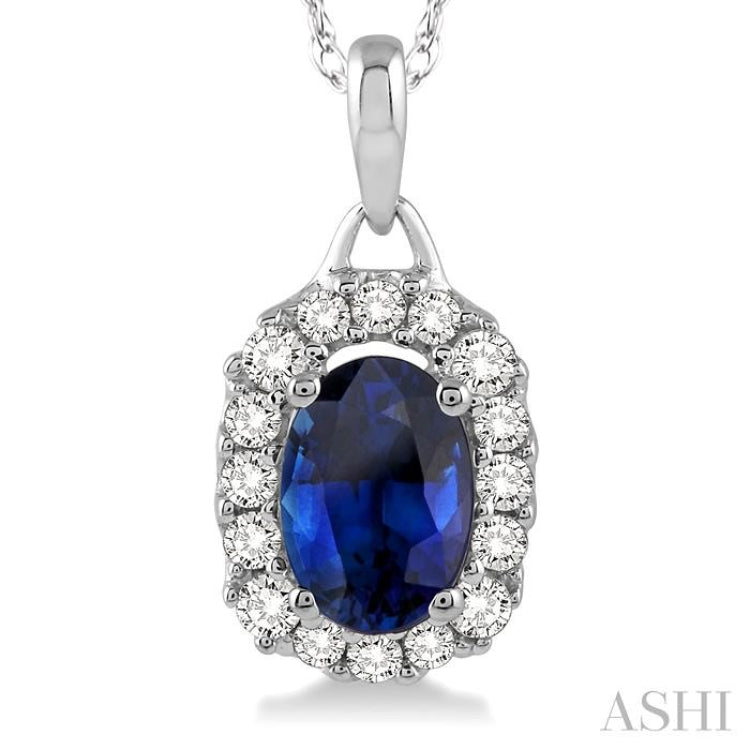 Oval Shape Gemstone & Halo Diamond Pendant