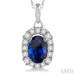 Oval Shape Gemstone & Halo Diamond Pendant