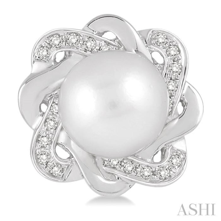 6x6 MM Round Shape Cultured Pearls and 1/10 Ctw Round Cut Diamond Earrings in Sterling Silver