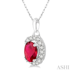 Oval Shape Gemstone & Halo Diamond Pendant