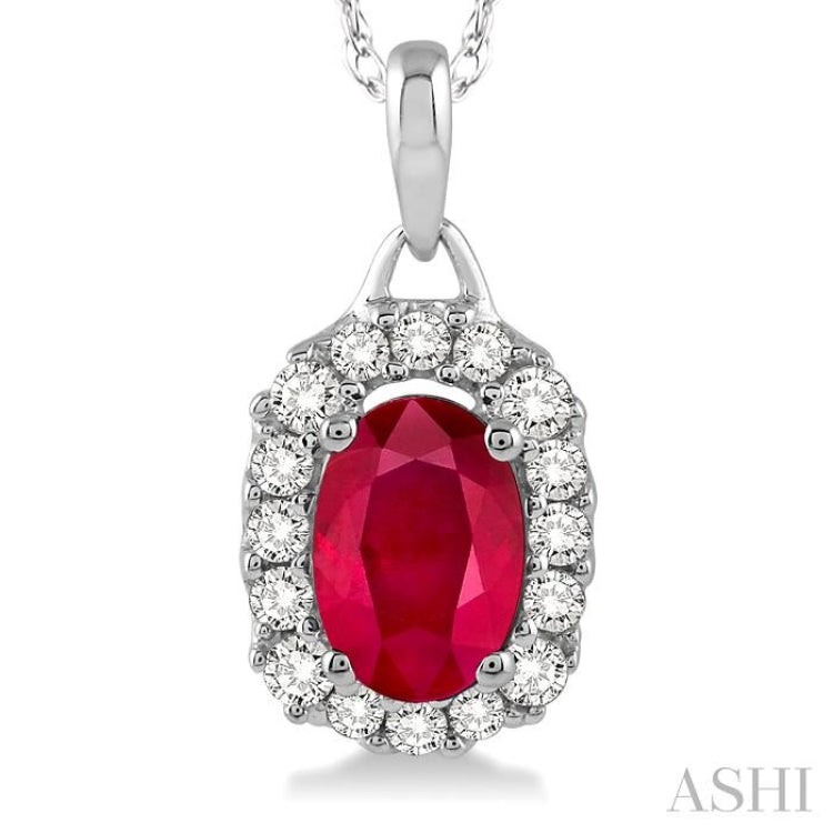 Oval Shape Gemstone & Halo Diamond Pendant