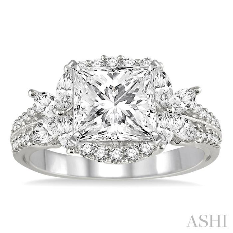 Princess Shape Semi-Mount Diamond Engagement Ring