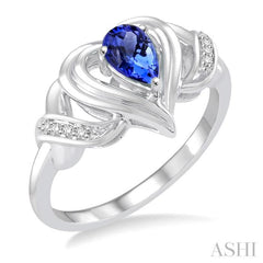 Silver Heart Shape Gemstone & Diamond Fashion Ring