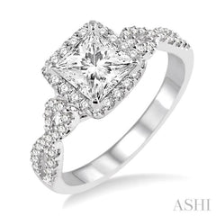 Princess Shape Semi-Mount Halo Diamond Engagement Ring