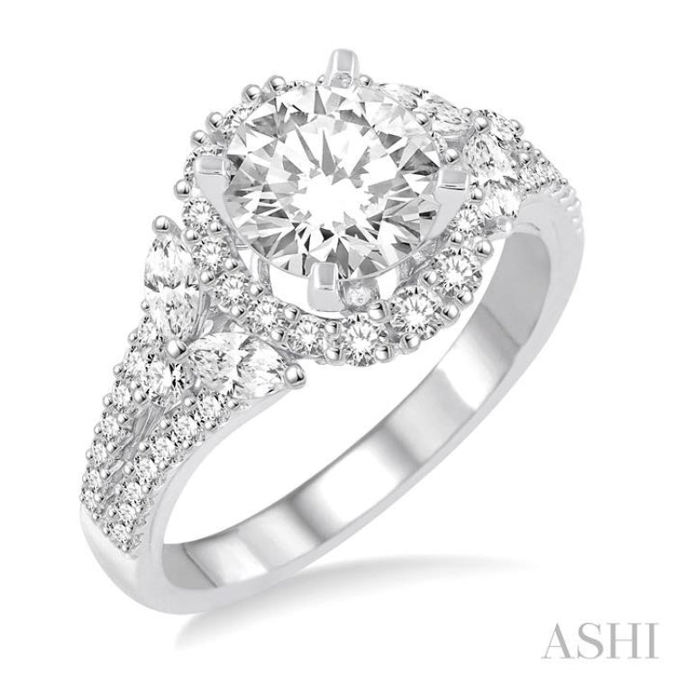 Round Shape Semi-Mount Halo Diamond Engagement Ring