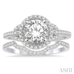 Round Shape Halo Diamond Wedding Set