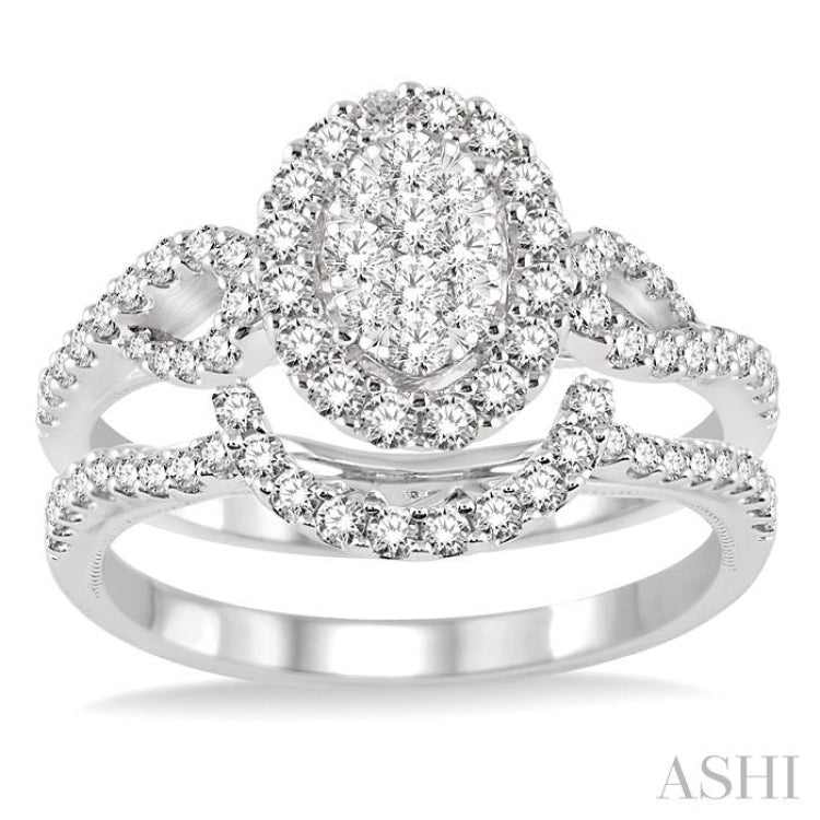 Oval Shape Halo Lovebright Diamond Wedding Set