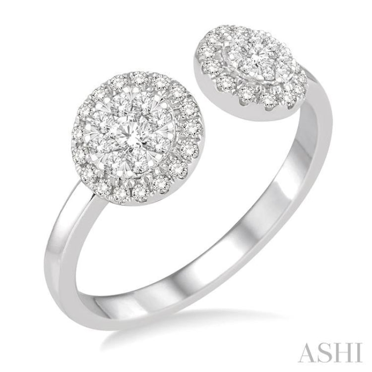 2 Stone Halo Lovebright Diamond Fashion Open Ring