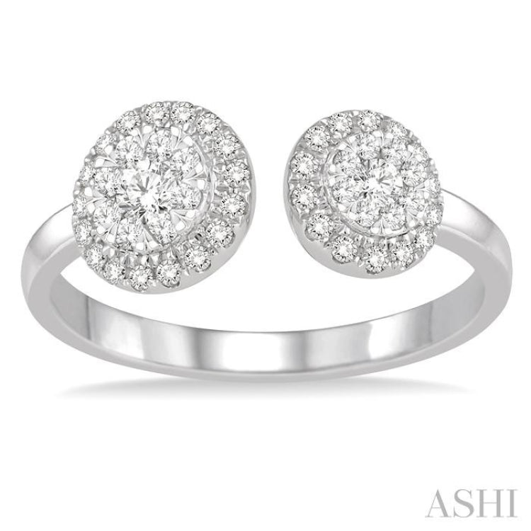 2 Stone Halo Lovebright Diamond Fashion Open Ring