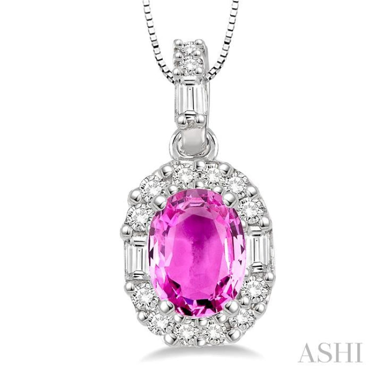 Oval Shape Gemstone & Halo Diamond Pendant